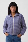 Gingham Check Print Zip-Up Cropped Jacket