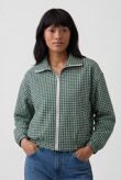 Gingham Check Print Zip-Up Cropped Jacket