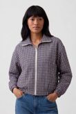 Gingham Check Print Zip-Up Cropped Jacket