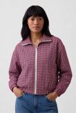 Gingham Check Print Zip-Up Cropped Jacket