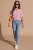 Pink Jersey Knit Short Sleeve Fisherman Cardigan
