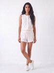 White With Pink Sleeveless Polka Dot Buttoned Top And Shorts Set