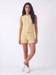 Butter yellow Sleeveless Polka Dot Buttoned Top And Shorts Set