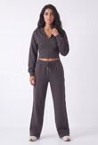 Slate Grey Ribbed Corset Fit Hoodie With Straight Leg Trouser
