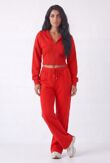 Red Ribbed Corset Fit Hoodie With Straight Leg Trouser