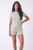 Sage Green With White Striped Button Front Crop Top With Shorts Set