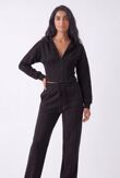 Black Ribbed Corset Fit Hoodie With Straight Leg Trouser