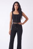 Black Interlock Molly Button Tank Top With Flare Trouser