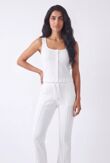 White Interlock Molly Button Tank Top With Flare Trouser