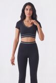 Black V Neck Crop Top With High Waist Flare Leggings