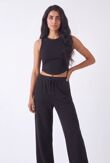 Black Corset Crop Top With Relaxed Fit Trouser