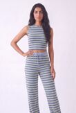 Navy Contrast Sleeveless Striped Top  And Relaxed Trouser