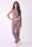 Wine Contrast Sleeveless Striped Top  And Relaxed Trouser