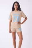 Oatmeal Contrast Short Sleeve LA 79 Varsity T-Shirt With Short Set