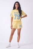 Yellow Contrast Short Sleeve LA 79 Varsity T-Shirt With Short Set