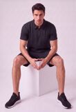 Black Waffle Pattern Polo Short Sleeve Shirt and Short Set