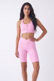 Pink Zip Front Printed Gym Crop Top With Cycling Short Set