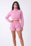 Pink Cropped Zip-Up Track Jacket And Running Shorts