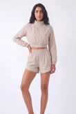 Beige Cropped Zip-Up Track Jacket And Running Shorts