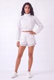 White Cropped Zip-Up Track Jacket And Running Shorts