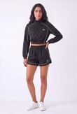 Black Cropped Zip-Up Track Printed Jacket And Running Shorts