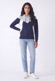 Grey Navy White Colour Block Casual Hoodie