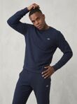 Navy Fleece Basic Printed Crew Neck Tracksuit
