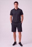 Black Waffle Pattern Polo Short Sleeve Shirt and Short Set