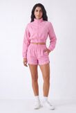 Pink Cropped Zip-Up Track Jacket And Running Shorts