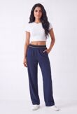 Navy Elasticated Banded Waist Relaxed Fit Wide Leg Pant