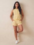 Butter yellow Sleeveless Polka Dot Buttoned Top And Shorts Set