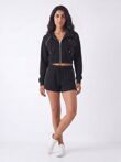 Black Contrast Piping Zip Up Hoodie With Short Set