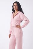 Pink Ribbed Corset Fit Hoodie With Straight Leg Trouser