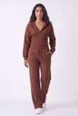Brown Ribbed Corset Fit Hoodie With Straight Leg Trouser