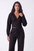 Black Ribbed Corset Fit Hoodie With Straight Leg Trouser