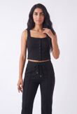 Black Interlock Molly Button Tank Top With Flare Trouser