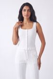 White Interlock Molly Button Tank Top With Flare Trouser