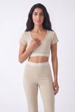 Beige V Neck Crop Top With High Waist Flare Leggings