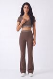 Brown V Neck Crop Top With High Waist Flare Leggings