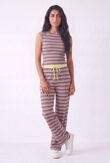 Wine Contrast Sleeveless Striped Top  And Relaxed Trouser