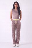 Wine Contrast Sleeveless Striped Top  And Relaxed Trouser