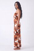 Rust Strapless Floral Bodycon Maxi Dress