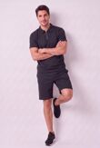 Black Waffle Pattern Polo Short Sleeve Shirt and Short Set