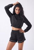 Black Cropped Zip-Up Track Jacket And Running Shorts