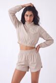 Beige Cropped Zip-Up Track Jacket And Running Shorts