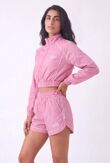 Pink Cropped Zip-Up Track Printed Jacket And Running Shorts