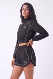 Black Cropped Zip-Up Track Printed Jacket And Running Shorts