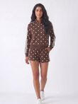 Chocolate Polka Dot 2 Stripe Zipped Sweatshirt With Short Set