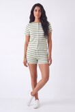 Sage Green With White Striped Button Front Crop Top With Shorts Set