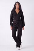 Black Ribbed Corset Fit Hoodie With Straight Leg Trouser